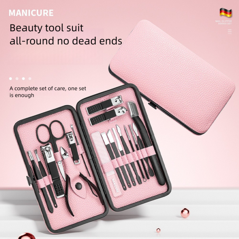 Mens Grooming Kit Case - 18pcs Manicure Pedicure Set, Professional Stainless