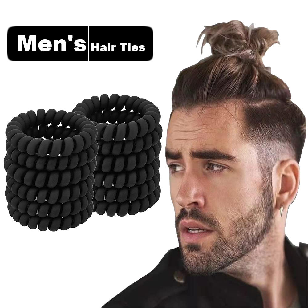 Men'S Grooming Tape - Black Spiral Hair Ties Matte Elastic