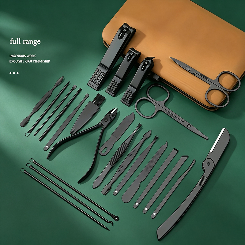 Mens Grooming Kit Case - 24Pcs Manicure Pedicure Set, Brown Stainless