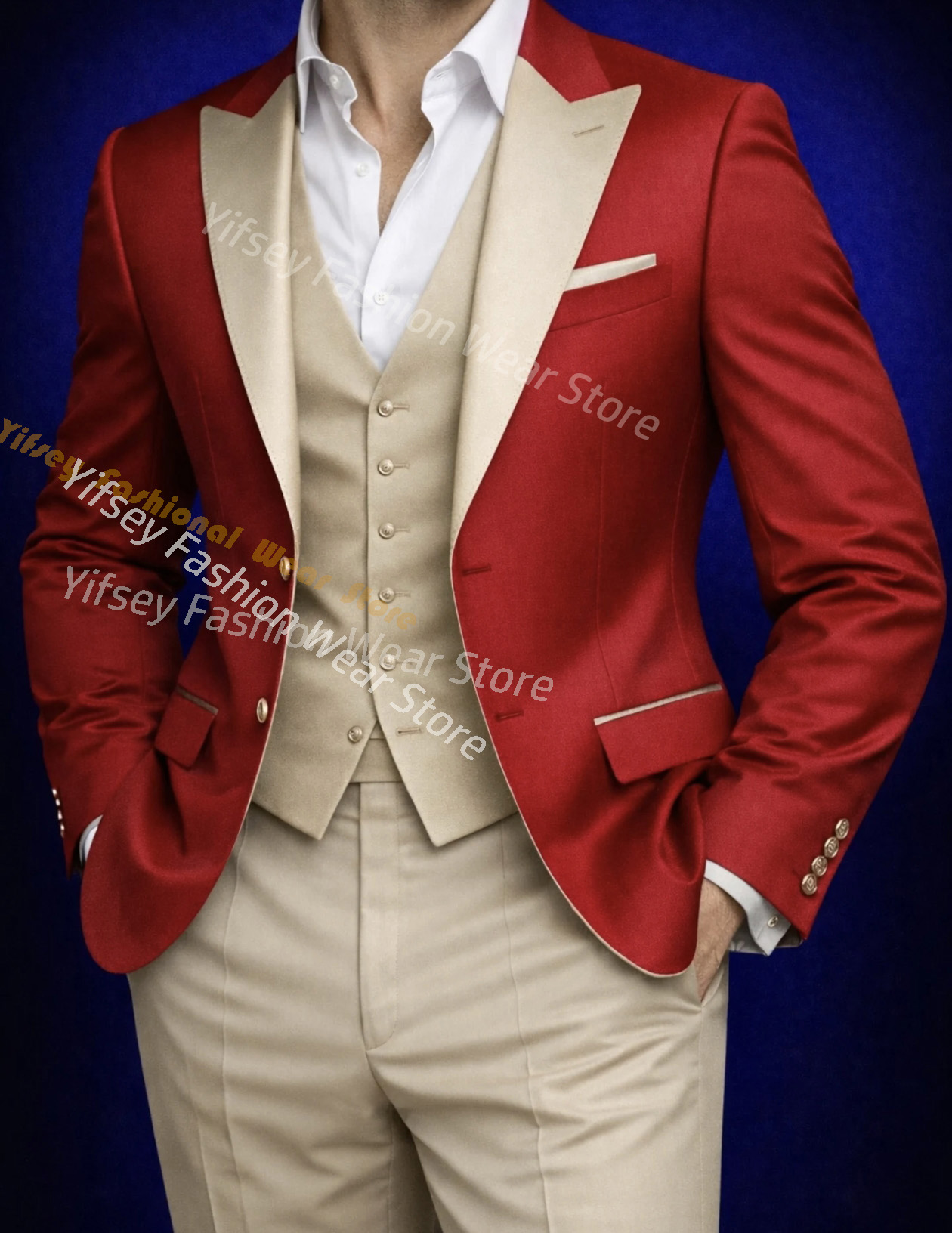 Red Full Men Suit Set Wedding  - огляд і ціна Mens Grooming Brand